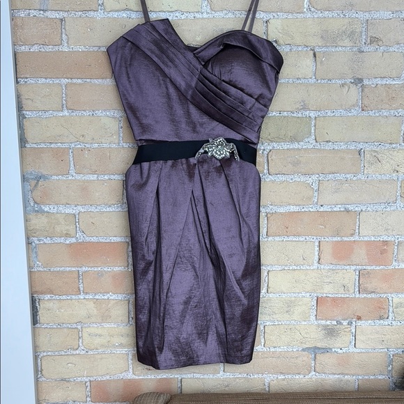 Max & Cleo Elegant Purple Dress with Embellished Waist - Picture 1 of 7